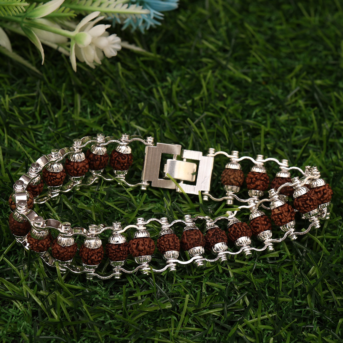Rudraksha Silver Capling Bracelet for Men