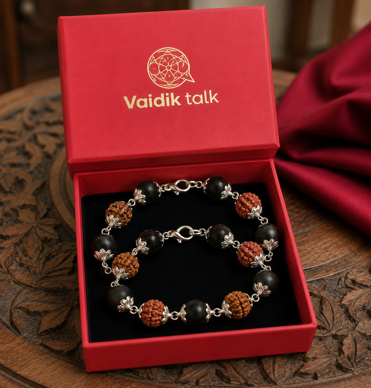 Silver Plated Rudraksha & Karungali Bracelet