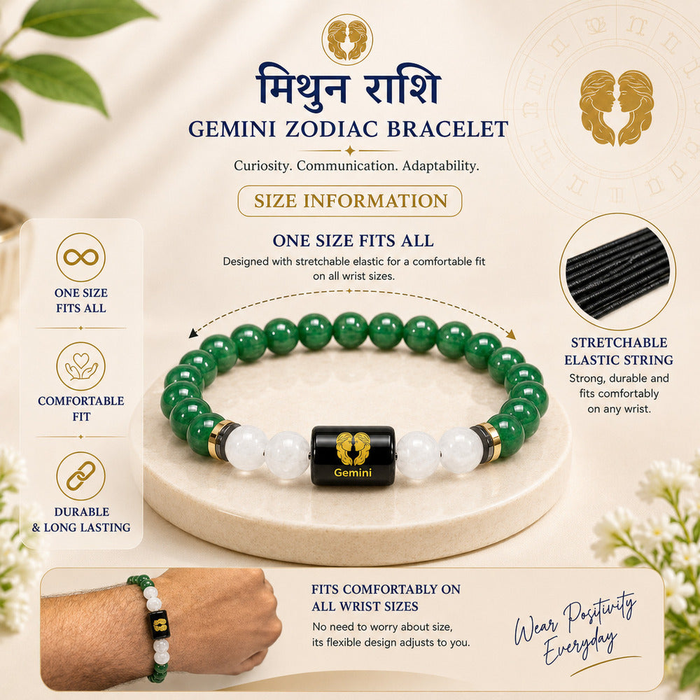 Gemini (मिथुन राशि) Zodiac Green Aventurine & Milky Quartz Bracelet