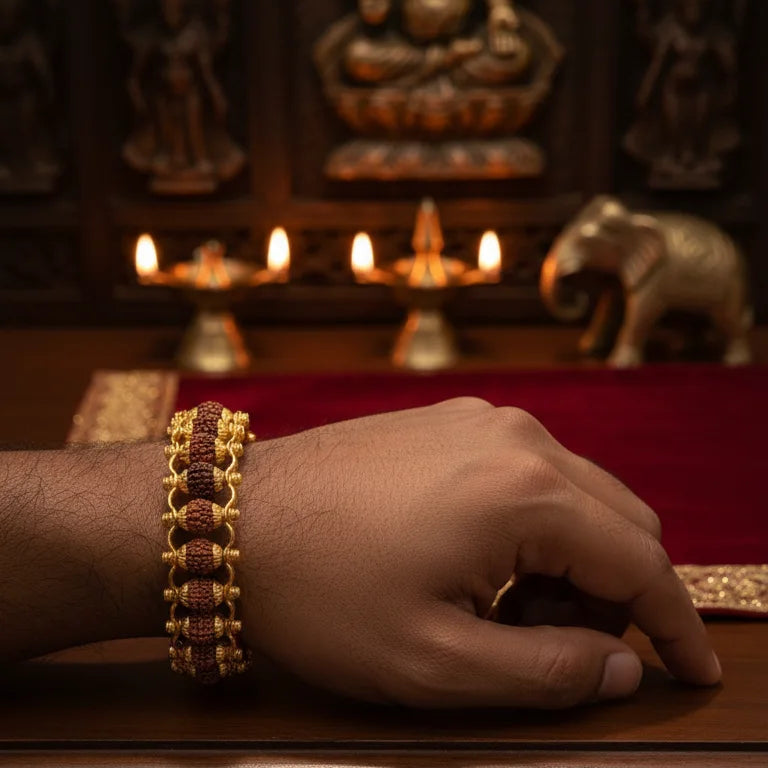 Rudraksha Golden Capling Bracelet for Men