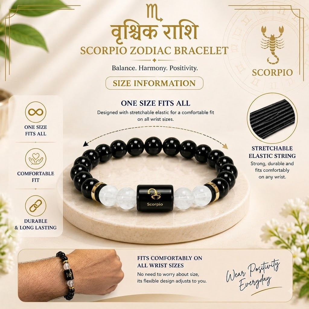 Scorpio (वृश्चिक राशि) Zodiac Black Obsidian & Milky Quartz Bracelet