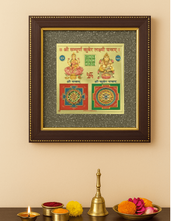 Lakshmi Kuber Yantra in Raw Pyrite Frame – Attract Wealth & Prosperity