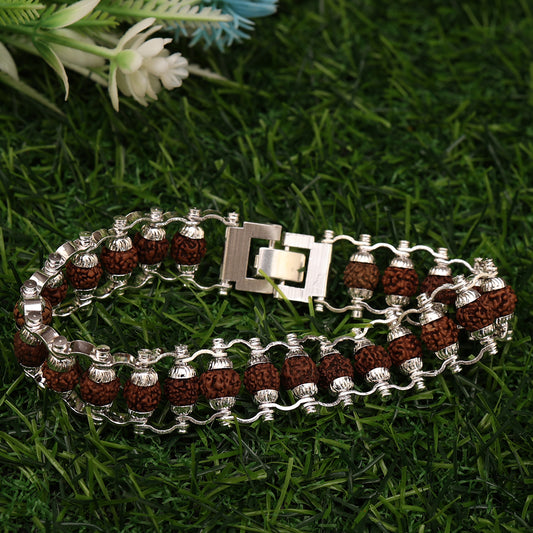 Rudraksha Silver Capling Bracelet for Men