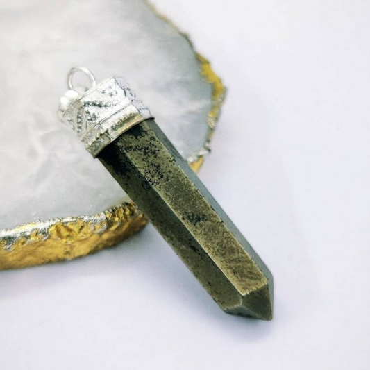 Raw Pyrite Pencil Pendant