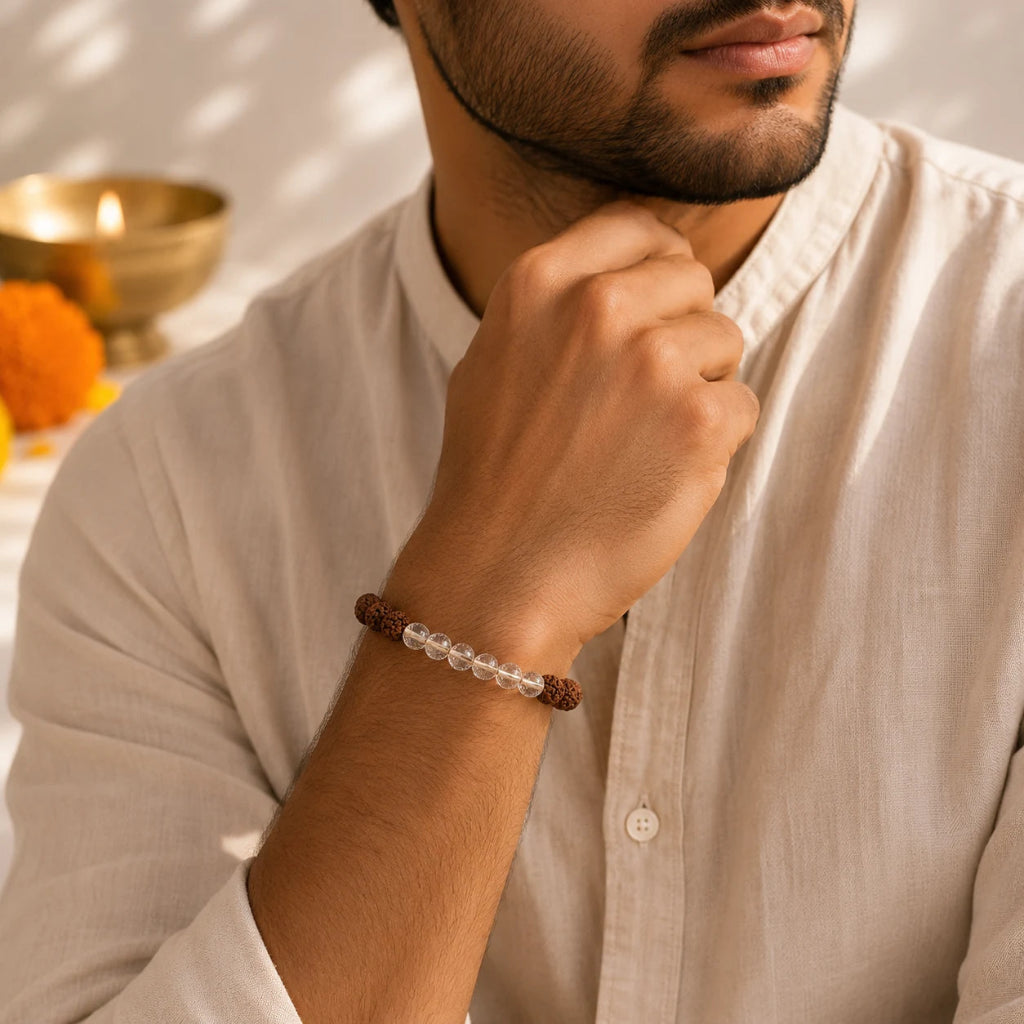5MukhiRudrakshaWhiteCrystalBracelet1