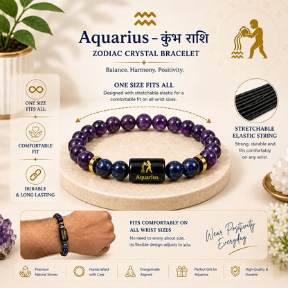 Aquarius (कुंभ राशि) Zodiac Amethyst & Lapis Lazuli Bracelet