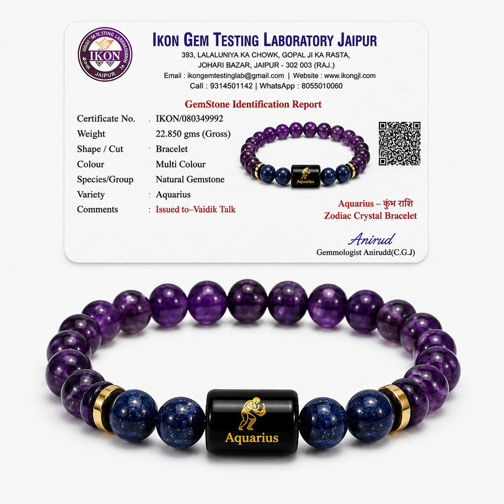 Aquarius (कुंभ राशि) Zodiac Amethyst & Lapis Lazuli Bracelet