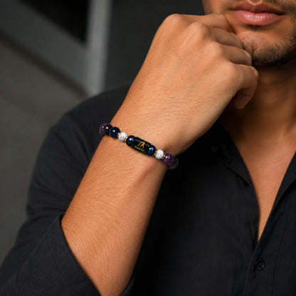Aquarius (कुंभ राशि) Zodiac Amethyst & Lapis Lazuli Bracelet
