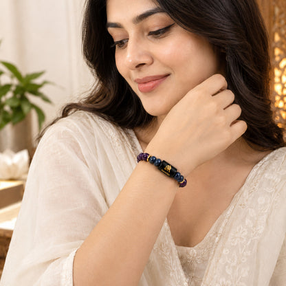 Aquarius (कुंभ राशि) Zodiac Amethyst & Lapis Lazuli Bracelet