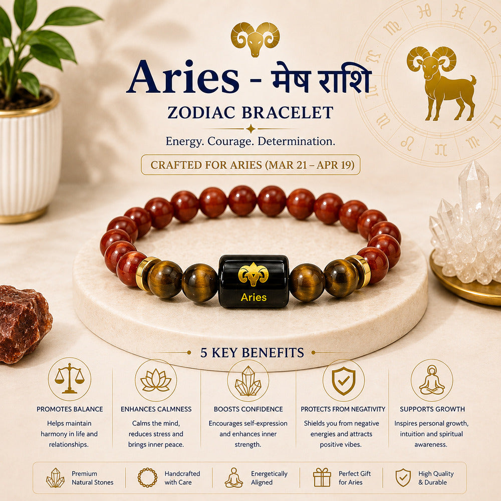 Aries (मेष राशि) Zodiac Red Jasper & Tiger Eye Bracelet