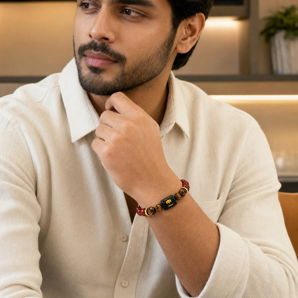 Aries (मेष राशि) Zodiac Red Jasper & Tiger Eye Bracelet