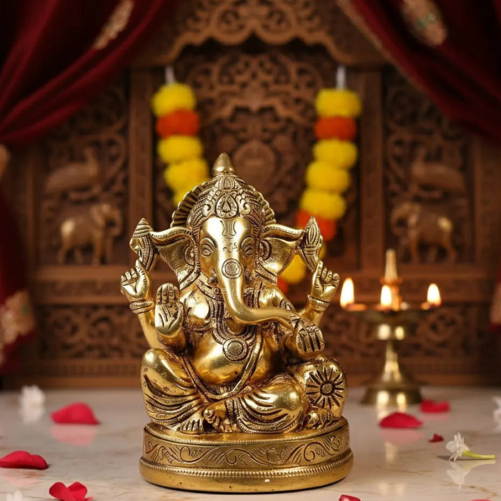 Brass Ganesh Murti Height 7 7 Cm Weight 330 Gms