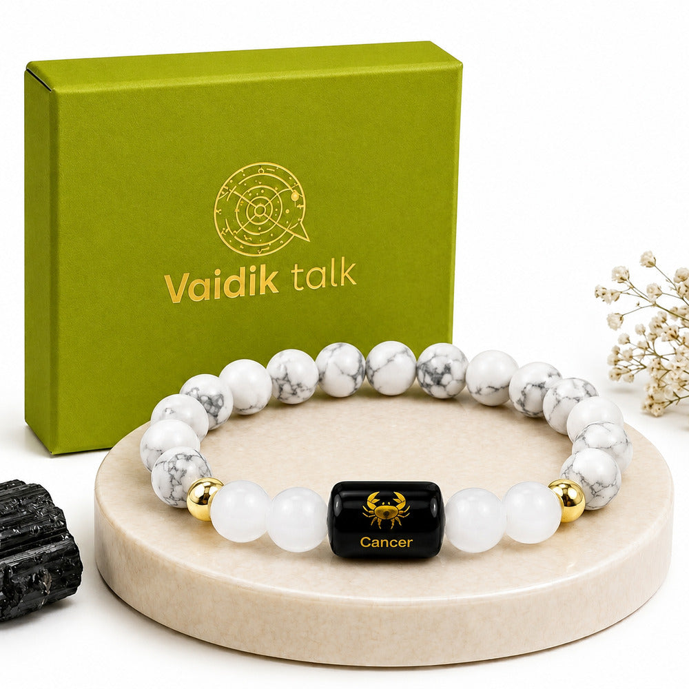 Cancer (कर्क राशि) Zodiac Howlite & Milky Quartz Bracelet