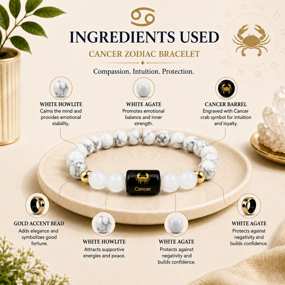 Cancer (कर्क राशि) Zodiac Howlite & Milky Quartz Bracelet