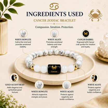 Cancer (कर्क राशि) Zodiac Howlite & Milky Quartz Bracelet