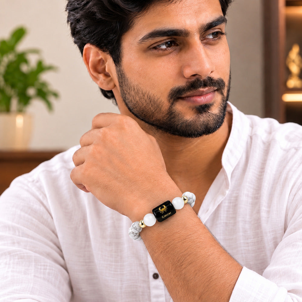 Cancer (कर्क राशि) Zodiac Howlite & Milky Quartz Bracelet