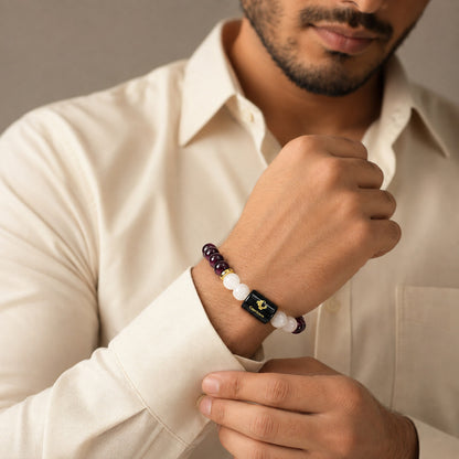 Capricorn (मकर राशि) Zodiac Garnet & Milky Quartz Bracelet