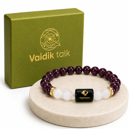 Capricorn (मकर राशि) Zodiac Garnet & Milky Quartz Bracelet