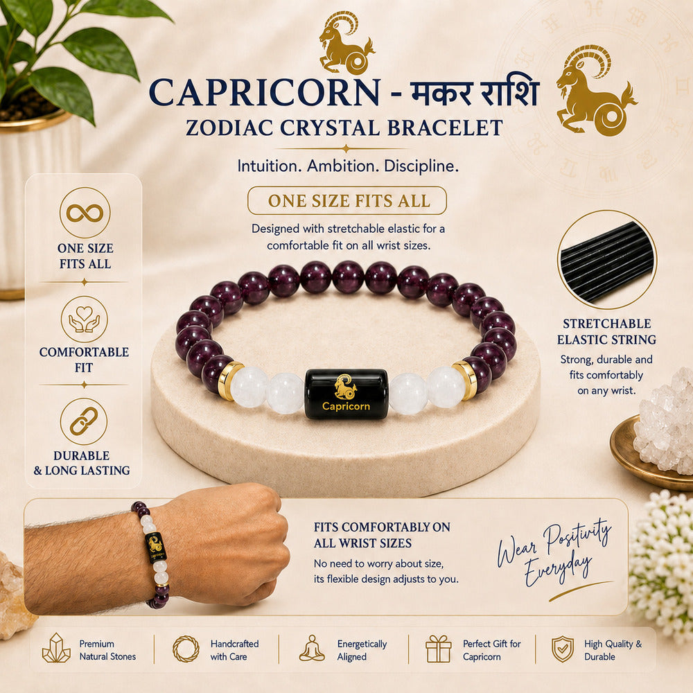 Capricorn (मकर राशि) Zodiac Garnet & Milky Quartz Bracelet