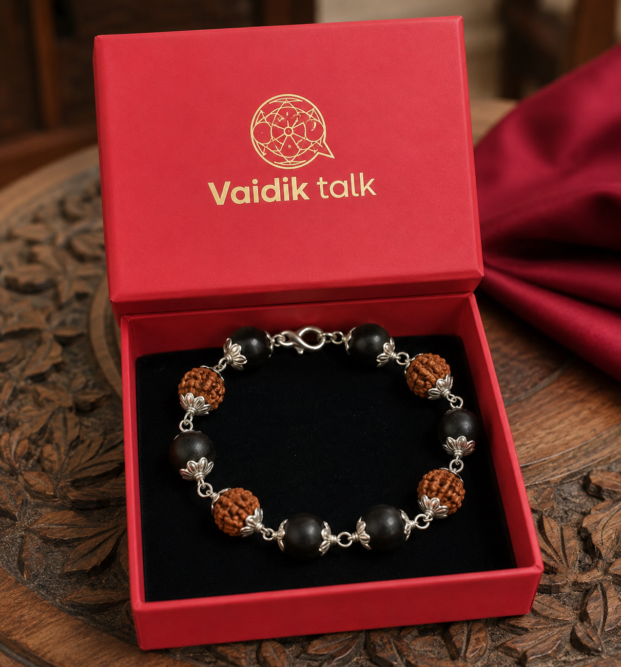 Silver Plated Rudraksha & Karungali Bracelet