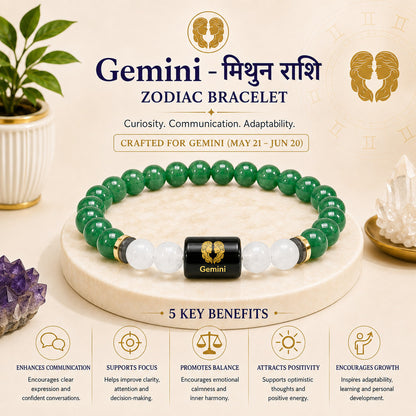 Gemini (मिथुन राशि) Zodiac Green Aventurine & Milky Quartz Bracelet