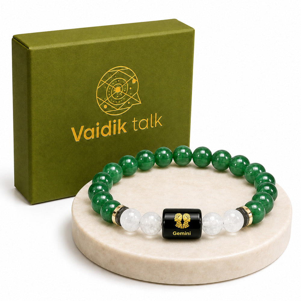 Gemini (मिथुन राशि) Zodiac Green Aventurine & Milky Quartz Bracelet