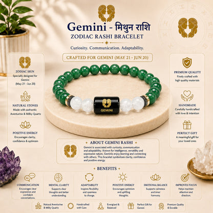 Gemini (मिथुन राशि) Zodiac Green Aventurine & Milky Quartz Bracelet
