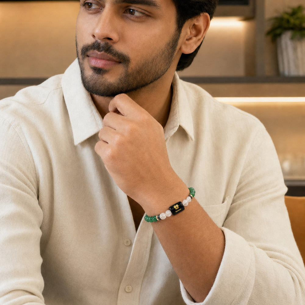 Gemini (मिथुन राशि) Zodiac Green Aventurine & Milky Quartz Bracelet
