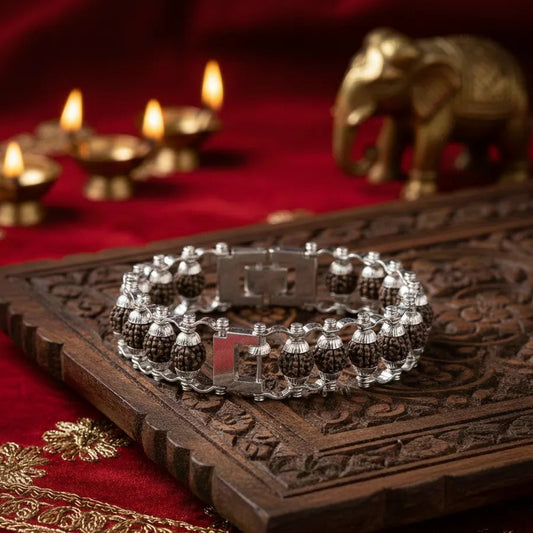 Rudraksha Silver Capling Bracelet for Men