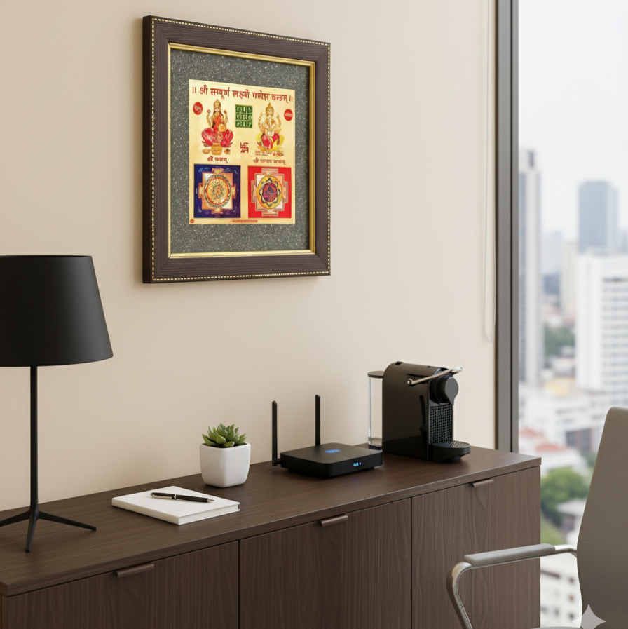 Shri Sampoorna Laxmi Ganesh Yantra in Pyrite Dust Frame