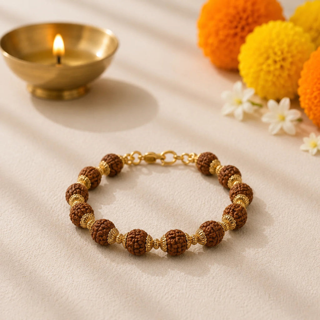 GoldCappedRudrakshaUnisexBracelet