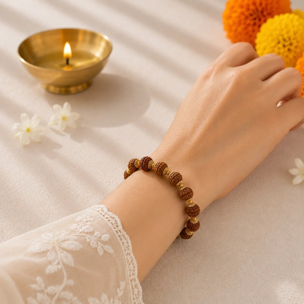 GoldCappedRudrakshaUnisexBracelet2