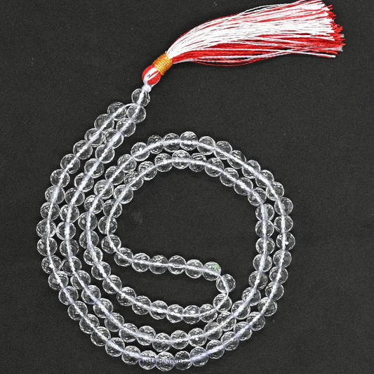 Sphatik Mala with Diamond Cutting (7mm)