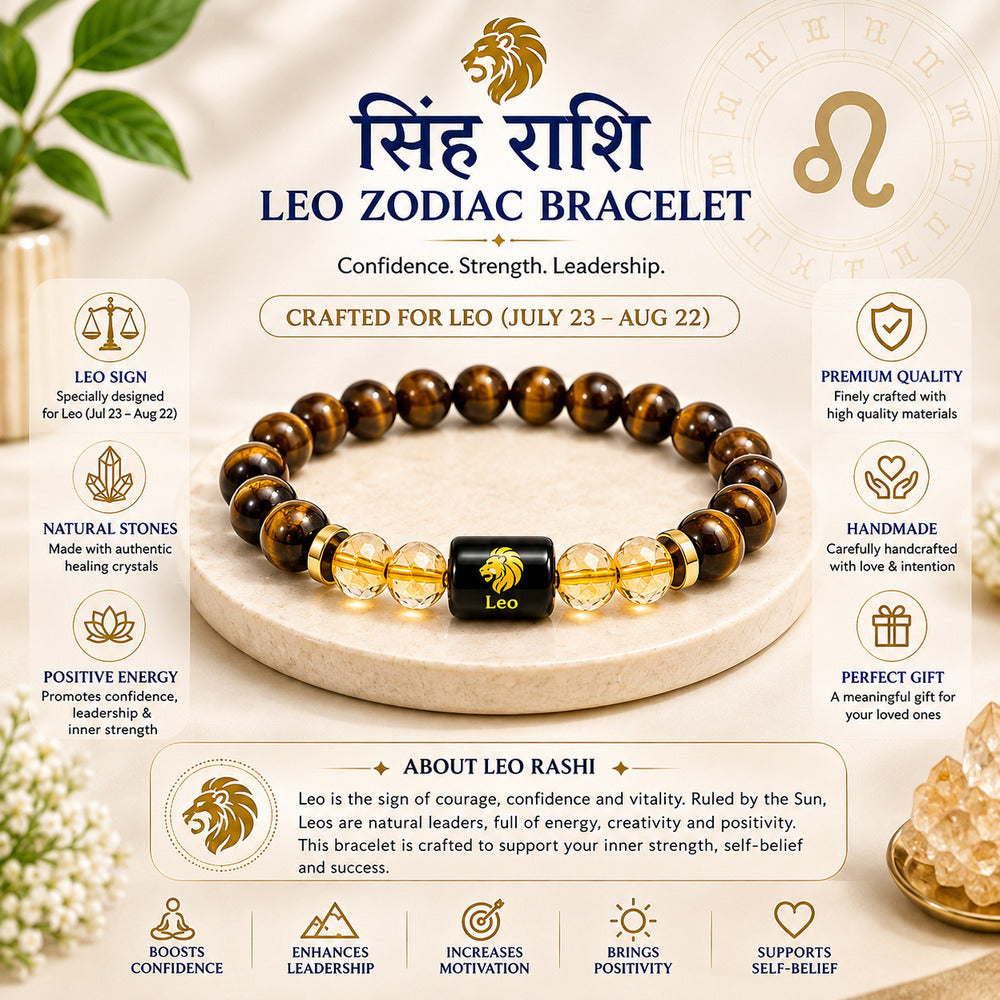 Leo (सिंह राशि) Zodiac Tiger Eye & Citrine Bracelet