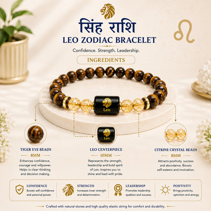 Leo (सिंह राशि) Zodiac Tiger Eye & Citrine Bracelet