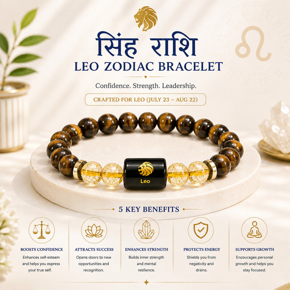Leo (सिंह राशि) Zodiac Tiger Eye & Citrine Bracelet
