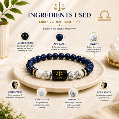 Libra (तुला राशि) Zodiac Lapis Lazuli & Howlite Bracelet