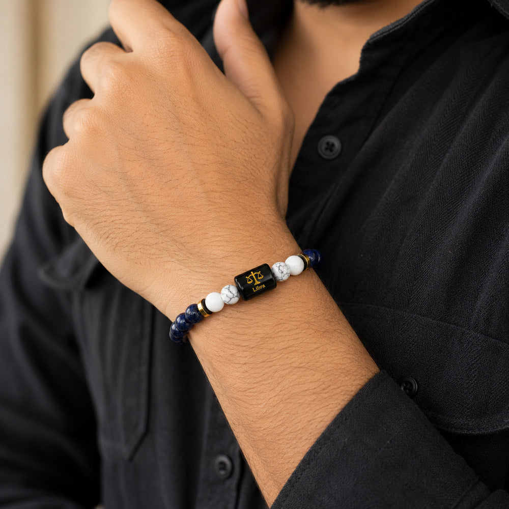 Libra (तुला राशि) Zodiac Lapis Lazuli & Howlite Bracelet
