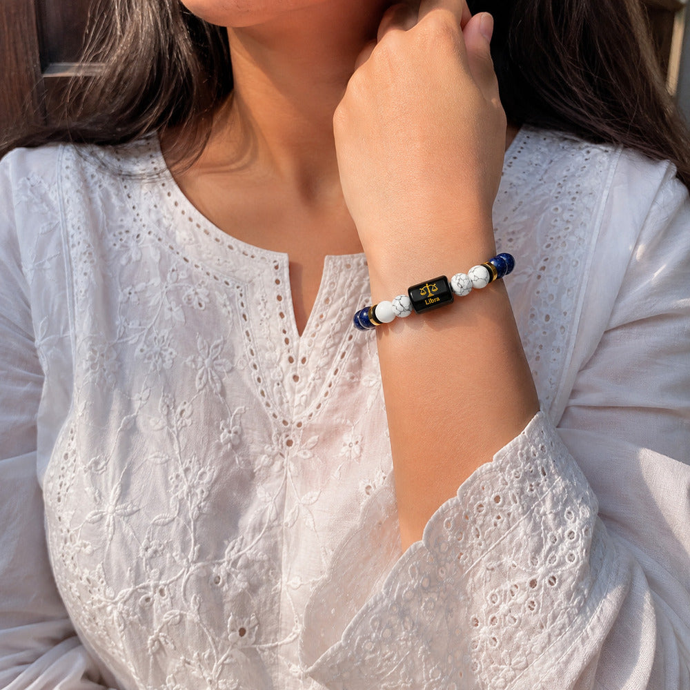 Libra (तुला राशि) Zodiac Lapis Lazuli & Howlite Bracelet