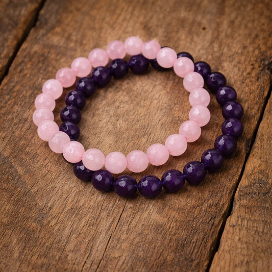 Love Duo Combo Bracelet (Unisex)- (Rose Quartz + Amethyst)