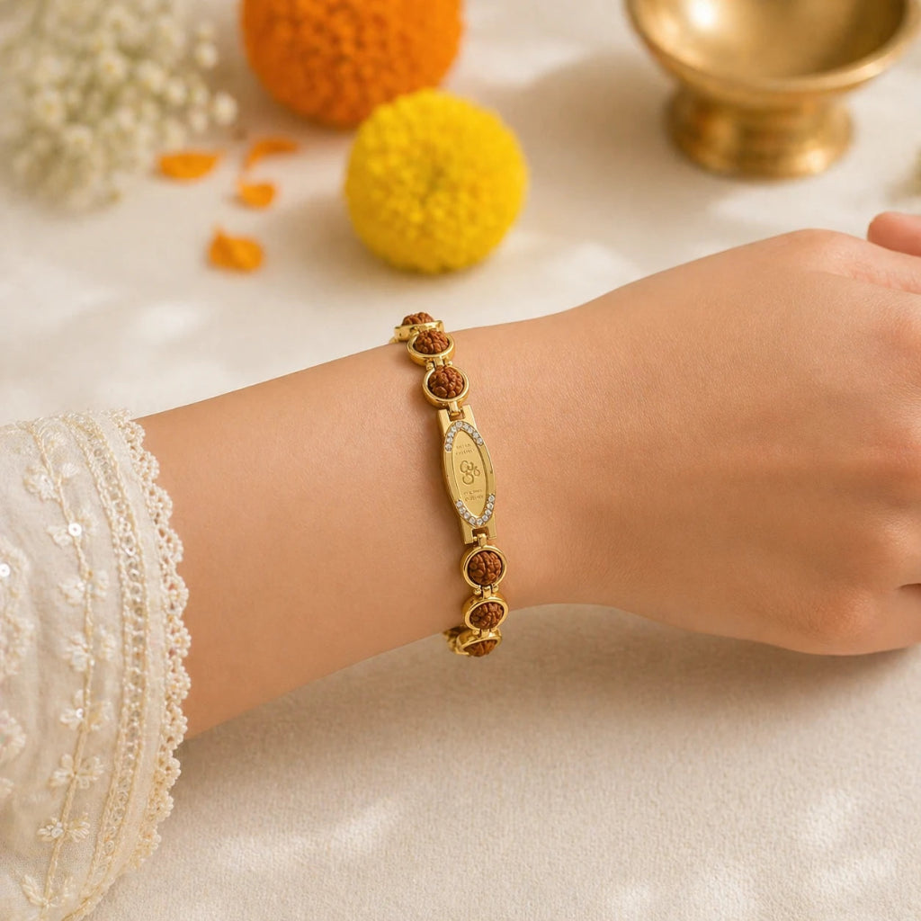 OM Rudraksha Gold-Plated Bracelet 4