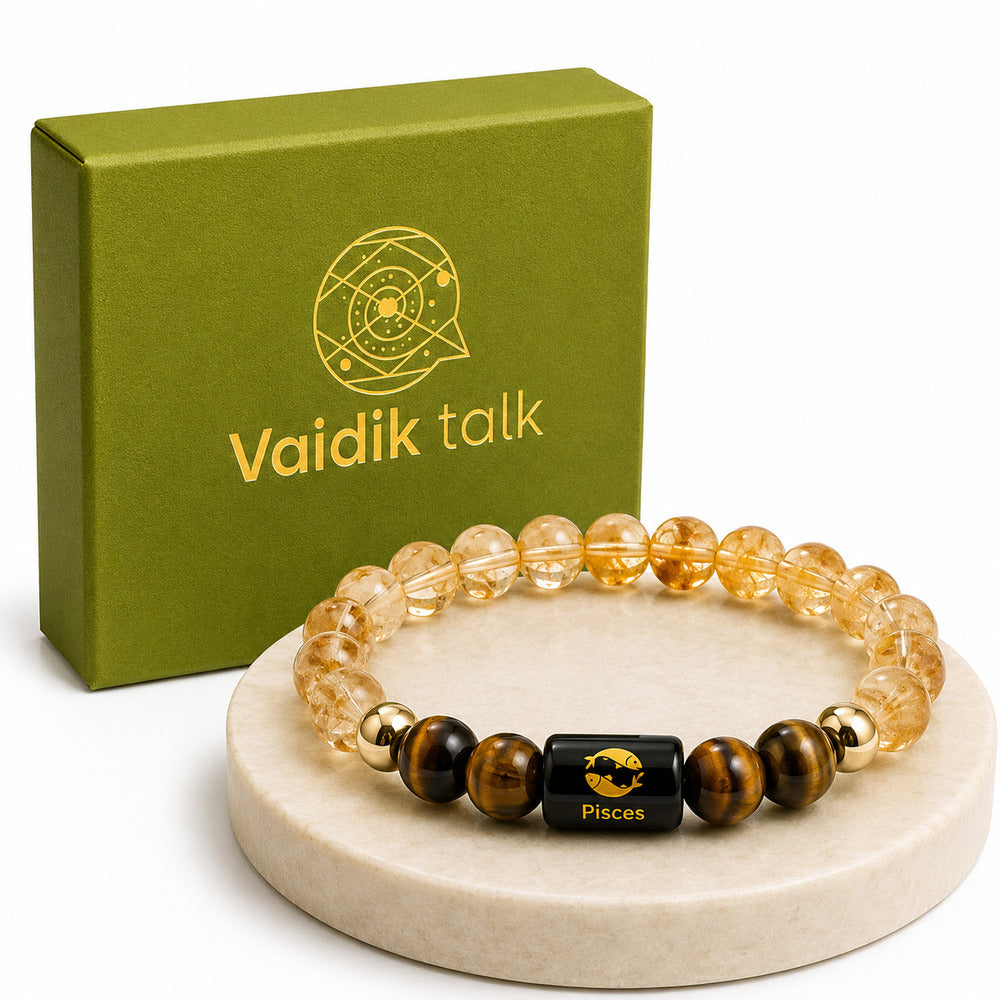 Pisces (मीन राशि) Zodiac Citrine & Tiger Eye Bracelet