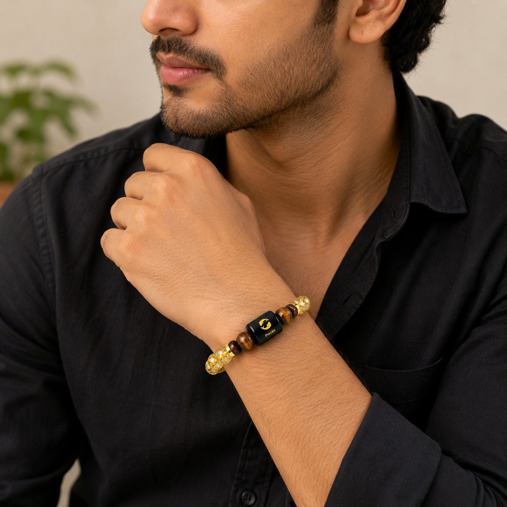Pisces (मीन राशि) Zodiac Citrine & Tiger Eye Bracelet