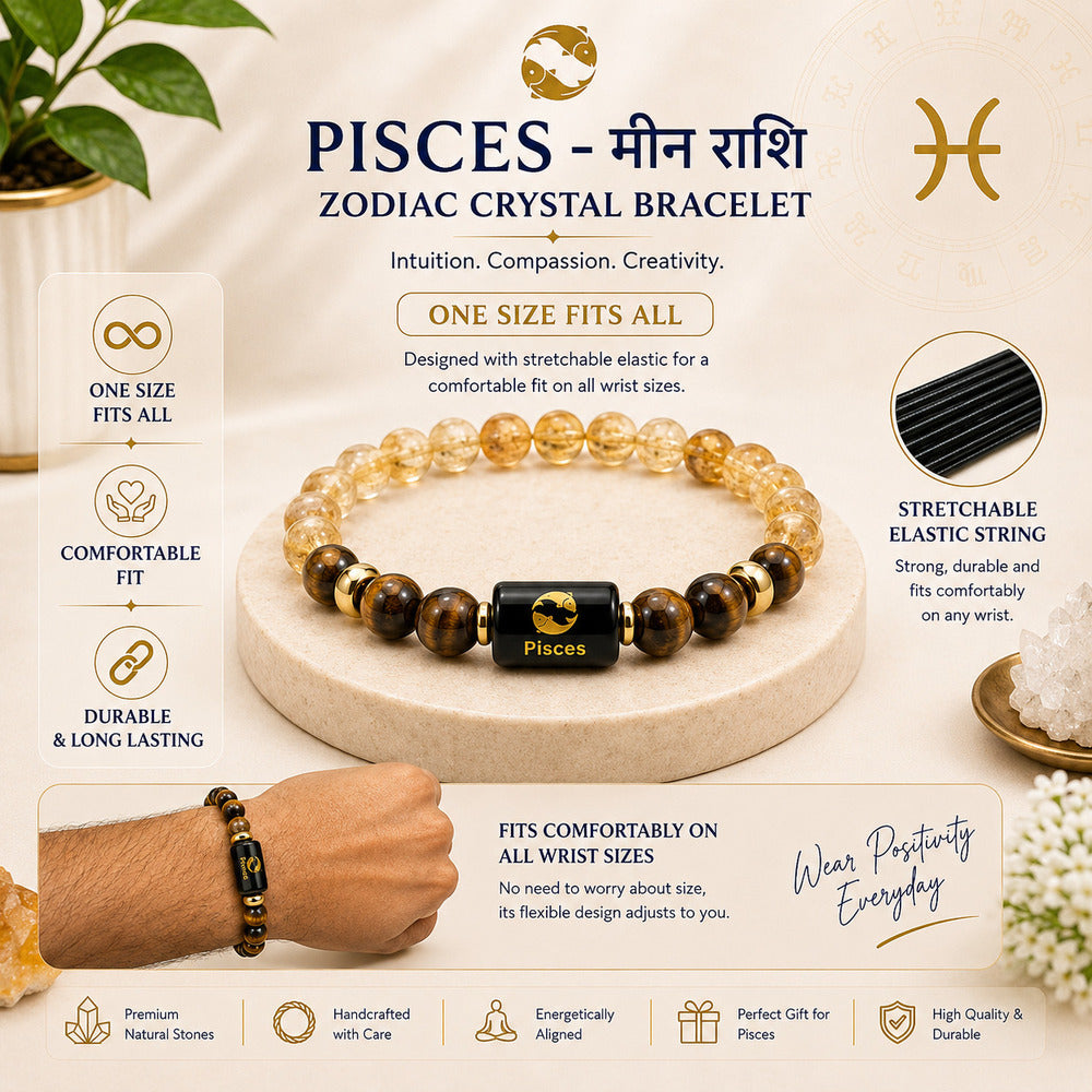 Pisces (मीन राशि) Zodiac Citrine & Tiger Eye Bracelet