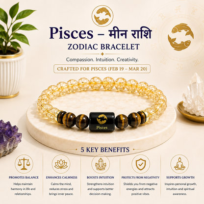 Pisces (मीन राशि) Zodiac Citrine & Tiger Eye Bracelet
