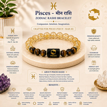 Pisces (मीन राशि) Zodiac Citrine & Tiger Eye Bracelet