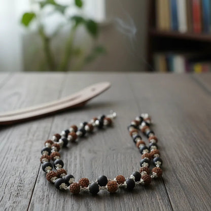 Silver Plated Rudraksha & Karungali Mala