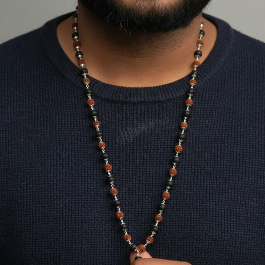 Silver Plated Rudraksha & Karungali Mala