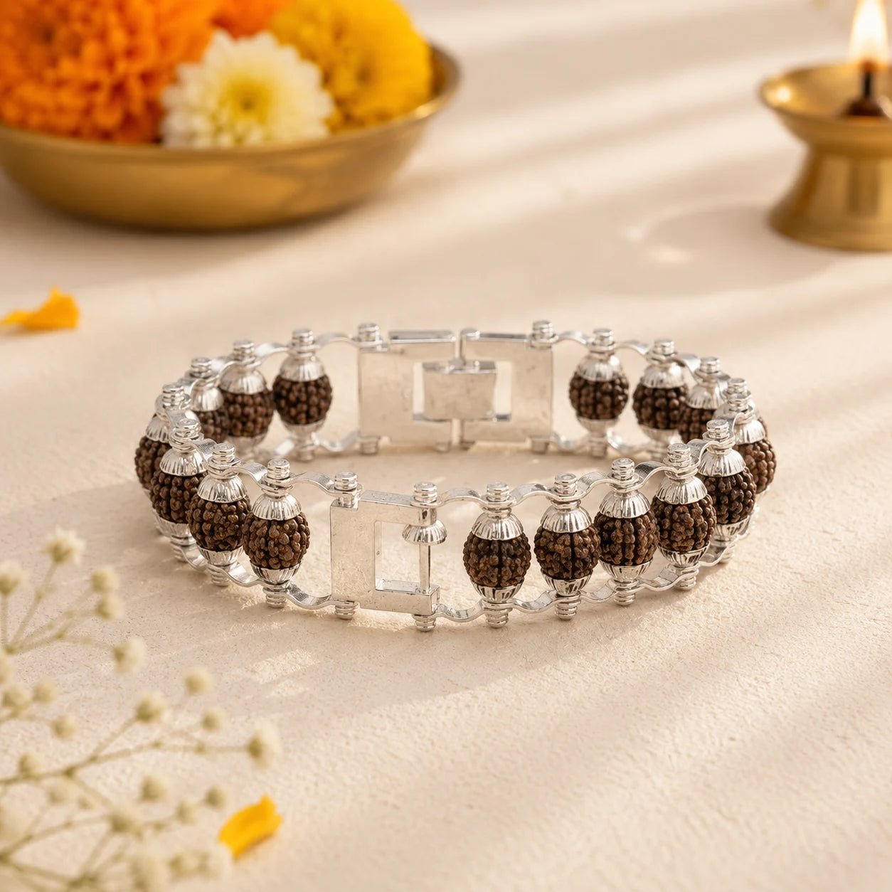 Rudraksha Silver Capping Bracelet for Men