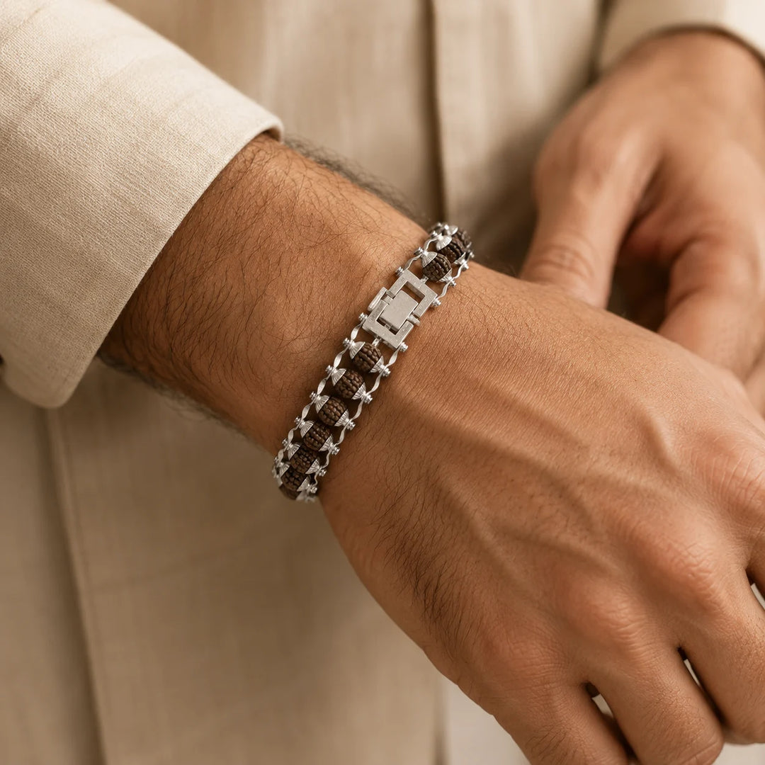 Rudraksha Silver Capping Bracelet for Men